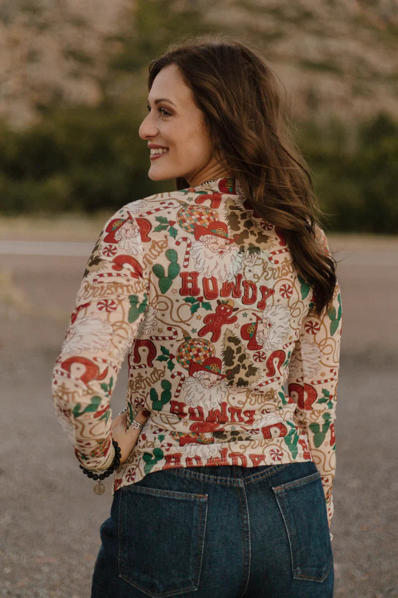 Sterling Kreek Howdy Santa Mesh Top*