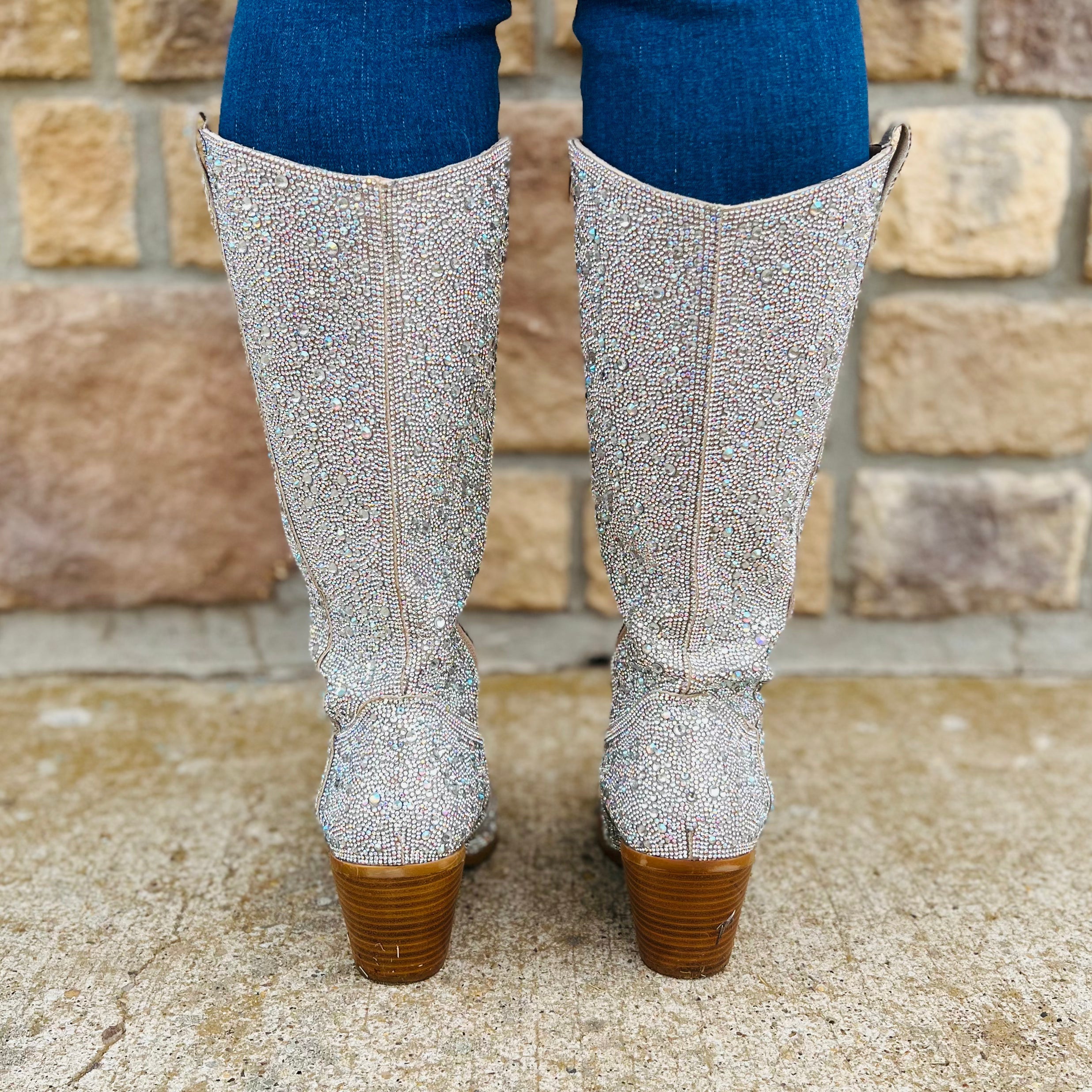 Glitz & Glam Silver Rhinestone Boots*