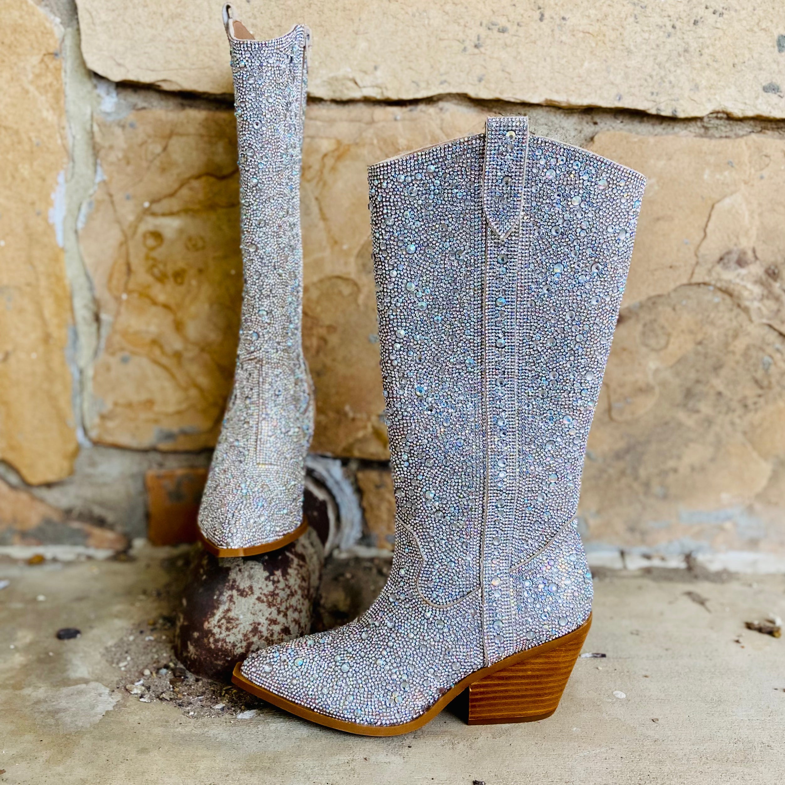 Glitz & Glam Silver Rhinestone Boots*