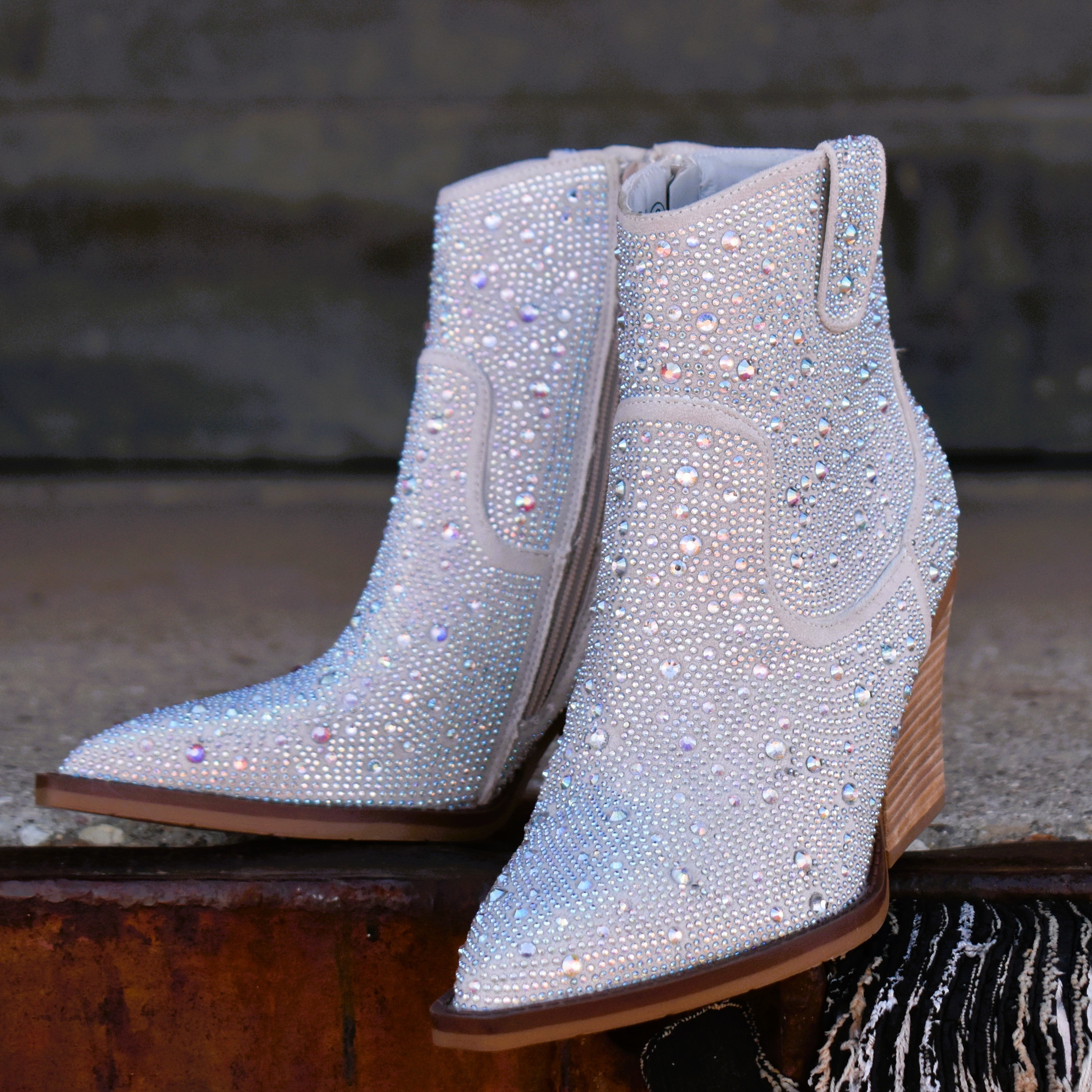 "Kady" Silver Rhinestone Booties*