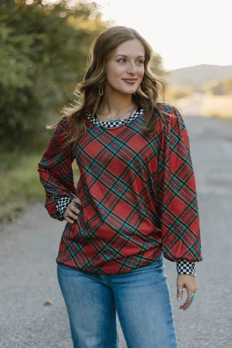 Sterling Kreek Merry & Checked Top*