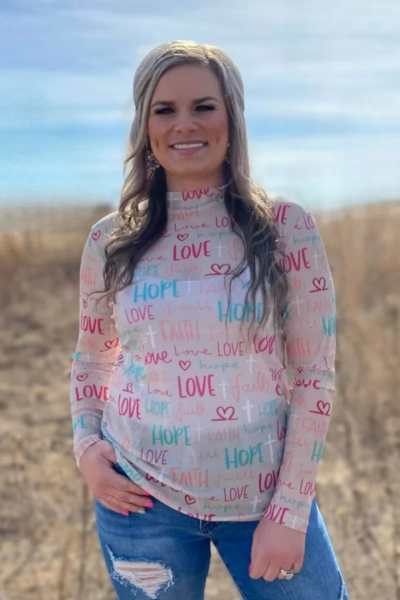 Sterling Kreek Faith, Hope, & Love Mesh Top