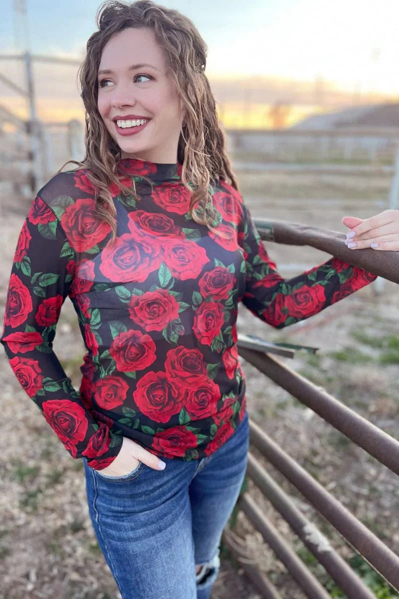 Sterling Kreek Rose of My Heart Mesh Top