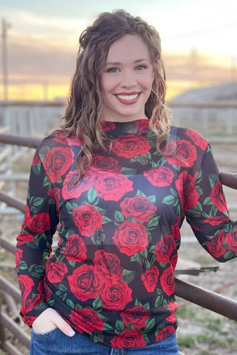 Sterling Kreek Rose of My Heart Mesh Top