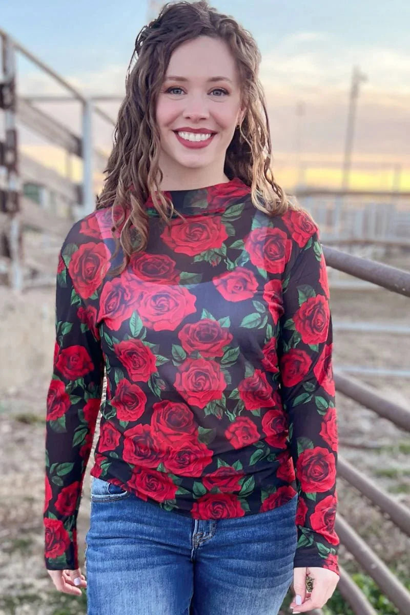 Sterling Kreek Rose of My Heart Mesh Top