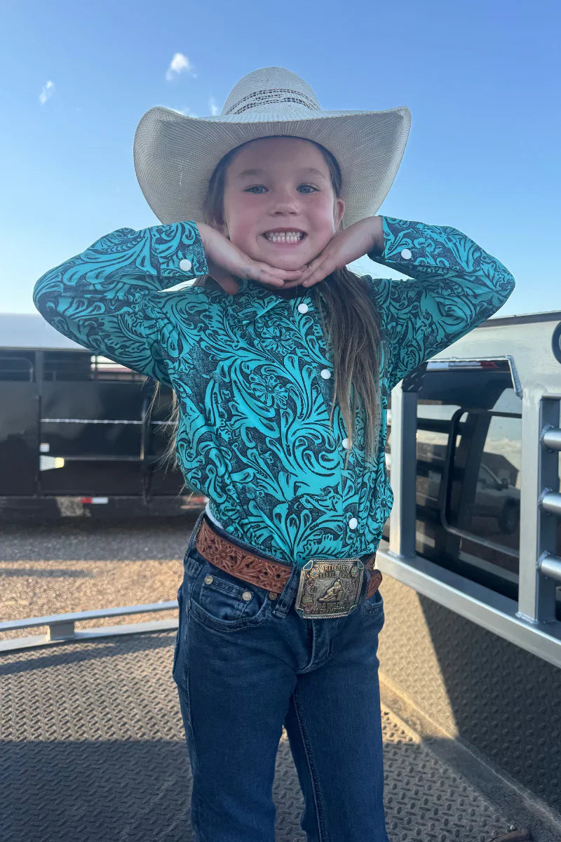 KIDS Sterling Kreek Tooled In Turquoise Button Up
